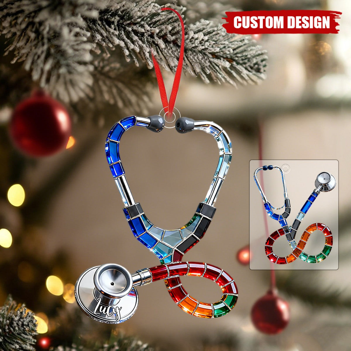 Personalized Stethoscope Themed Christmas Ornament