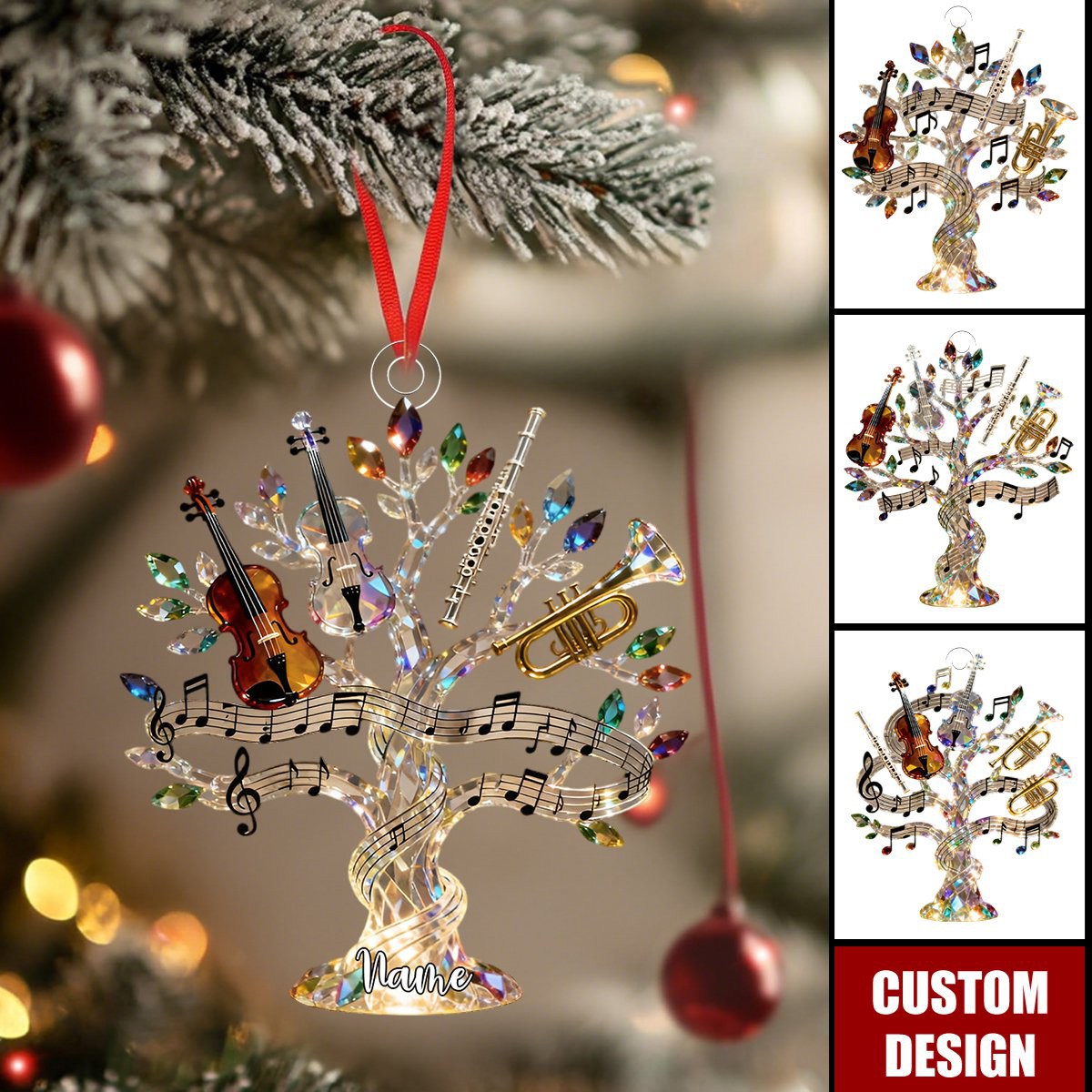 Personalized Crystal Music Tree Themed Ornament
