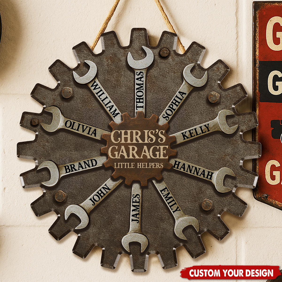 Personalized Garage Sign for Dad, Custom Father's Day Gift with Kids' Names, Little Helpers