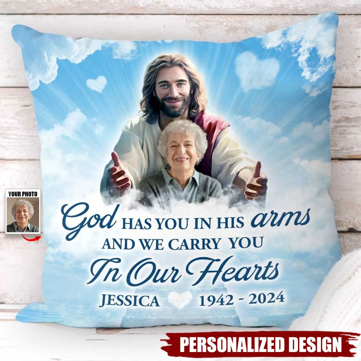 God Has You In His Arm-Personalized Memorial Pillow-Gift For Friends Family