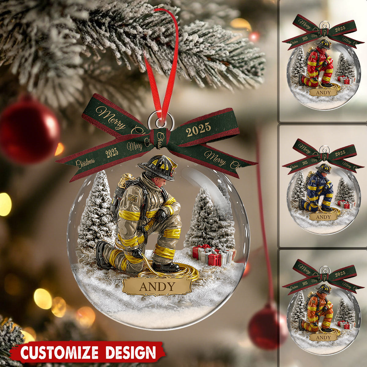Proud Firefighter - Personalized Firefighter Snow Globe Ornament