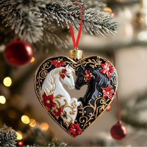 Black and White Horse Heart Cristmas Ornament - Gift for Horse Lovers
