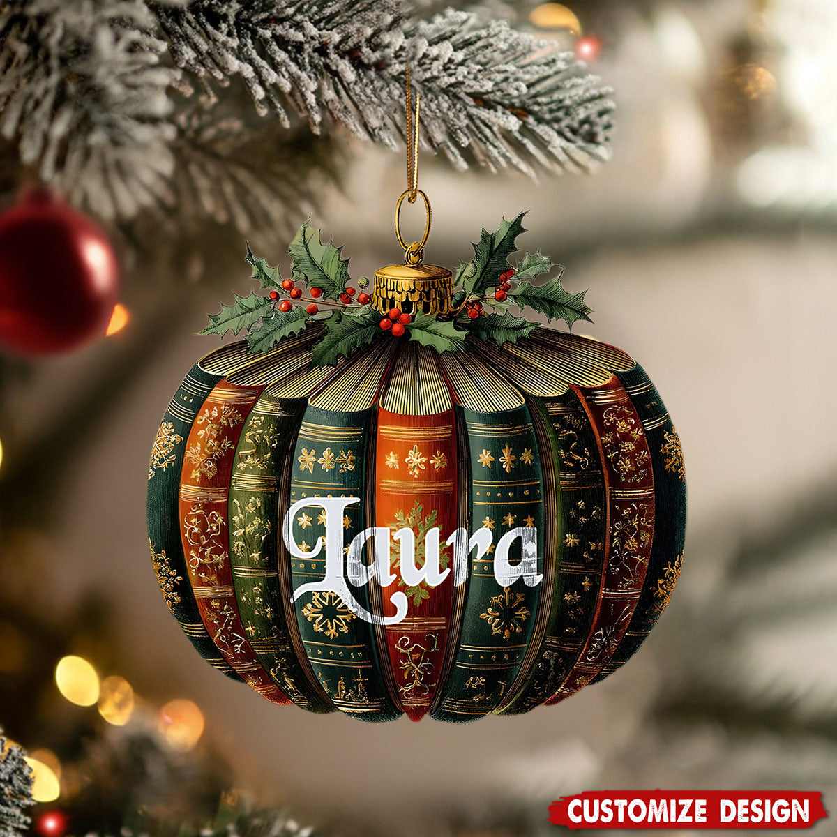 Personalized Bookstore Christmas Ornament 2025, Custom Name Acrylic Book Ornament, Holiday Gift for Teachers, Librarians and Book Lovers