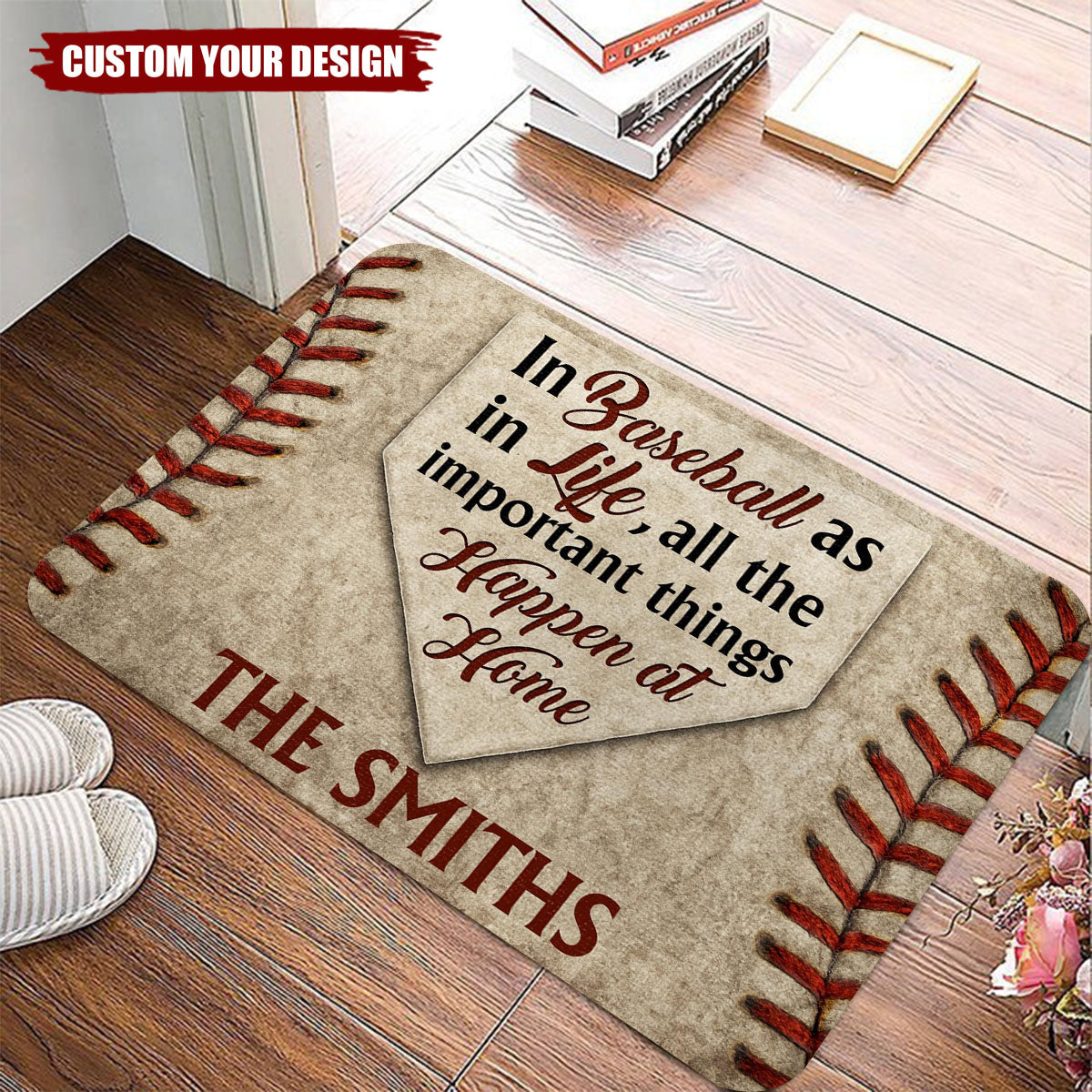 In Baseball As In Life, All The Important Things Happen At Home, Personalized Custom Doormat, Gift For Sports Fans and Family