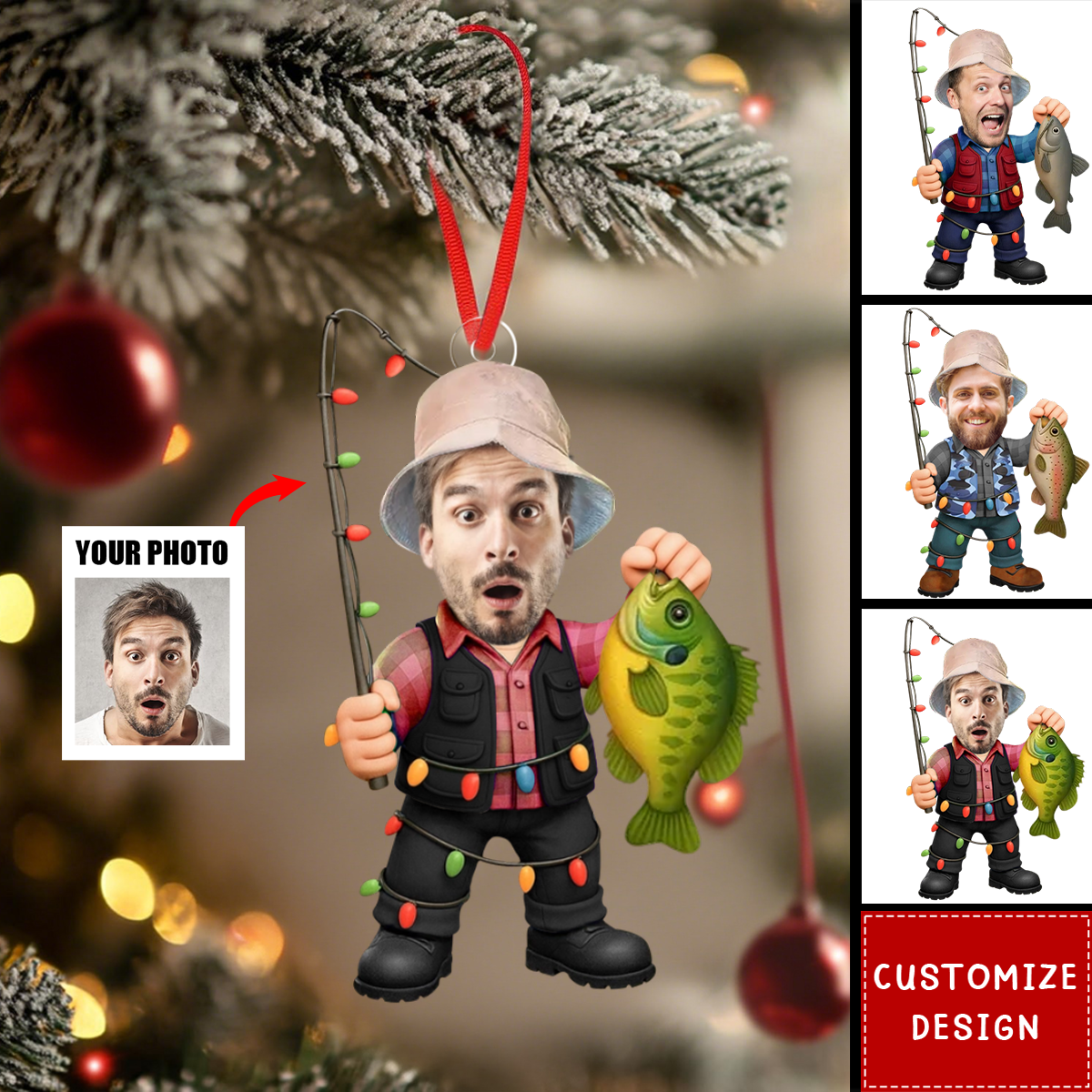 Personalized Upload Photo Fishing Ornament - Gift For Fishing Lovers