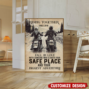 Safe Place And Your Biggest Adventure-Personalized Vintage Couple Biker Poster-Gift For Motorcycle-Loving Couple