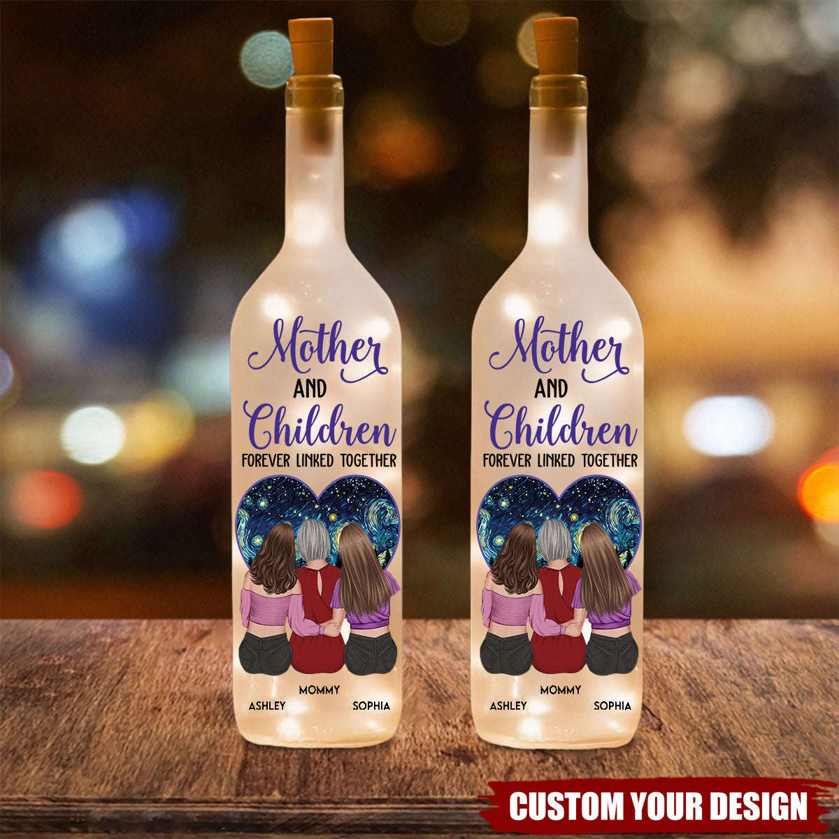 Mother & Daughter - Forever Linked Together - Personalized Bottle Lamp
