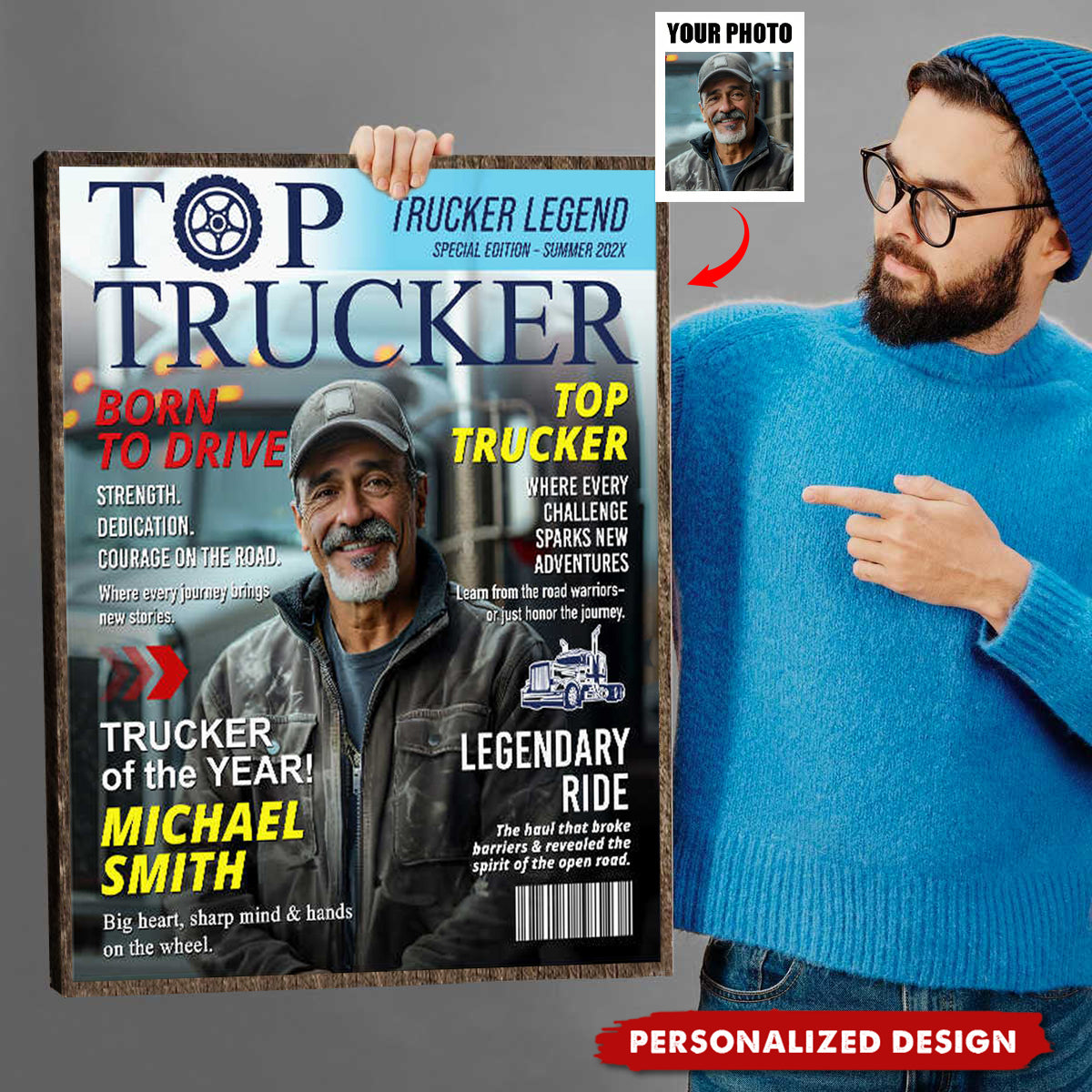 Personalized Trucker Magazine Cover, Custom Trucker Gift, Unique Trucker Retirement or Birthday Gift, Truck Lover Gift