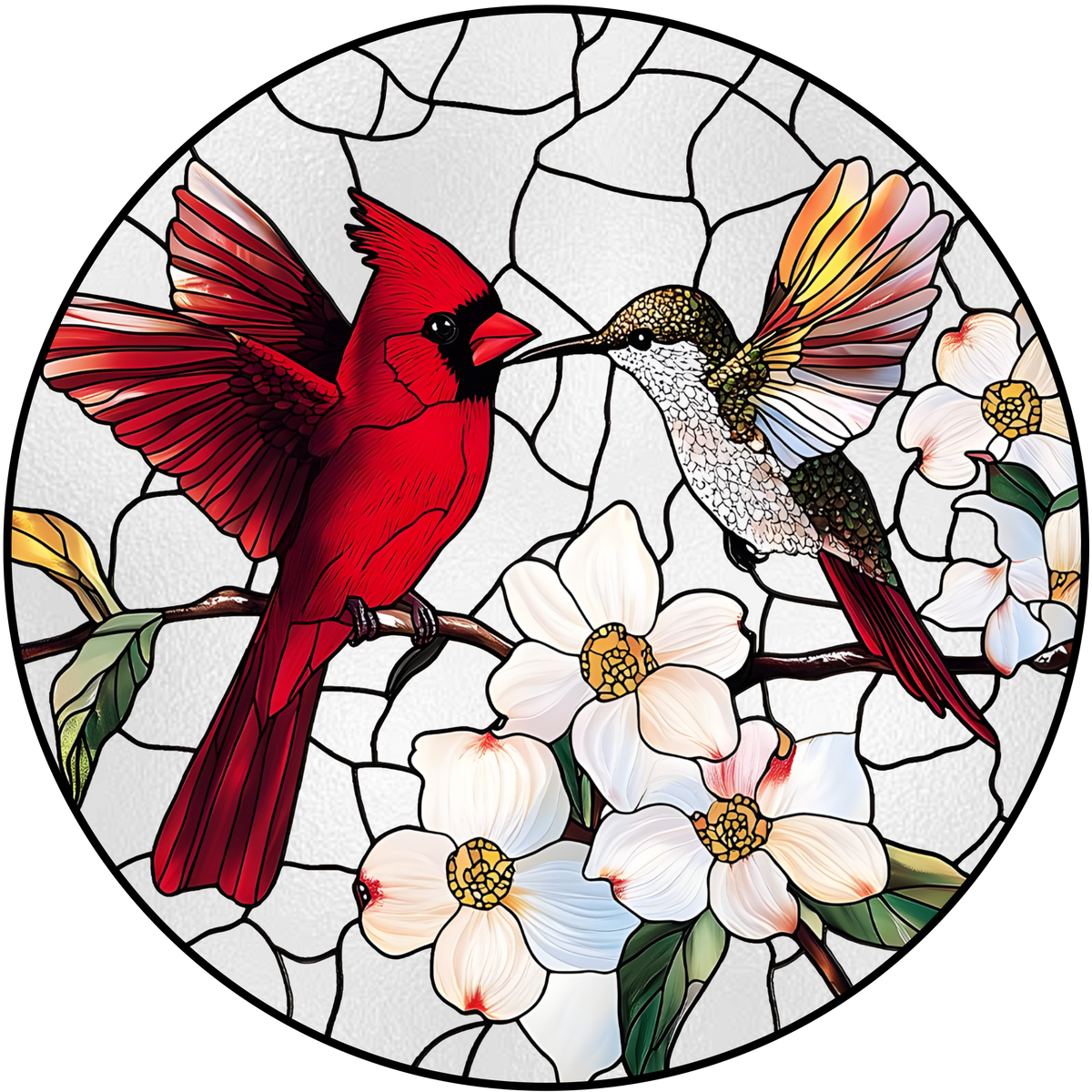 Cardinal&Hummingbird Stained Glass Suncatcher Window Hangings-Memorial Gift