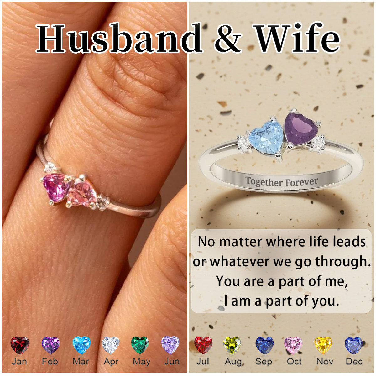 Personalized Pair of Hearts Gemstone Promise Ring