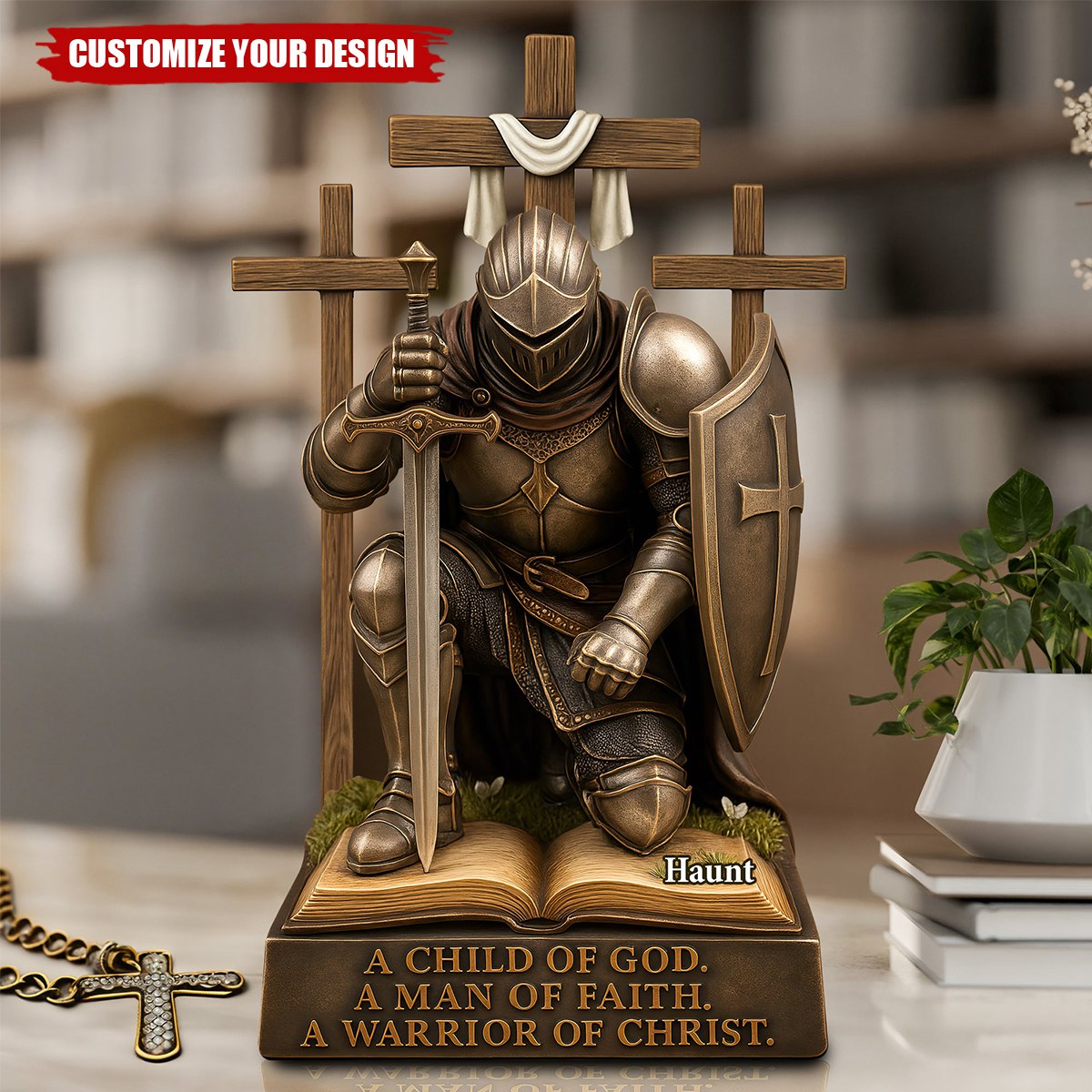 Knight Kneeling Down In Armor Acrylic Plaque - Personalized Gifts For Armor of God