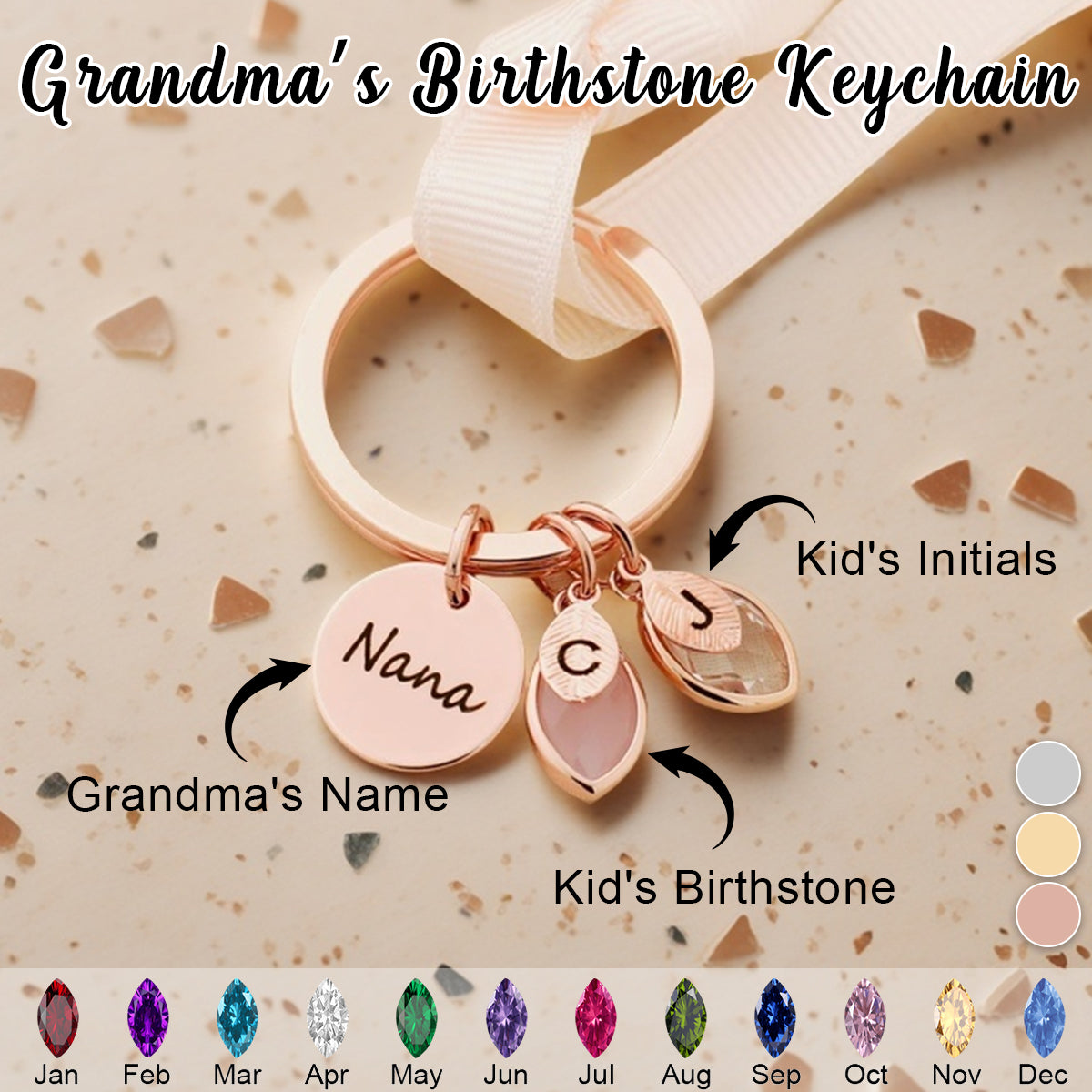 Personalized Initial Name keychain with Birthstone-Mother's Day Gift