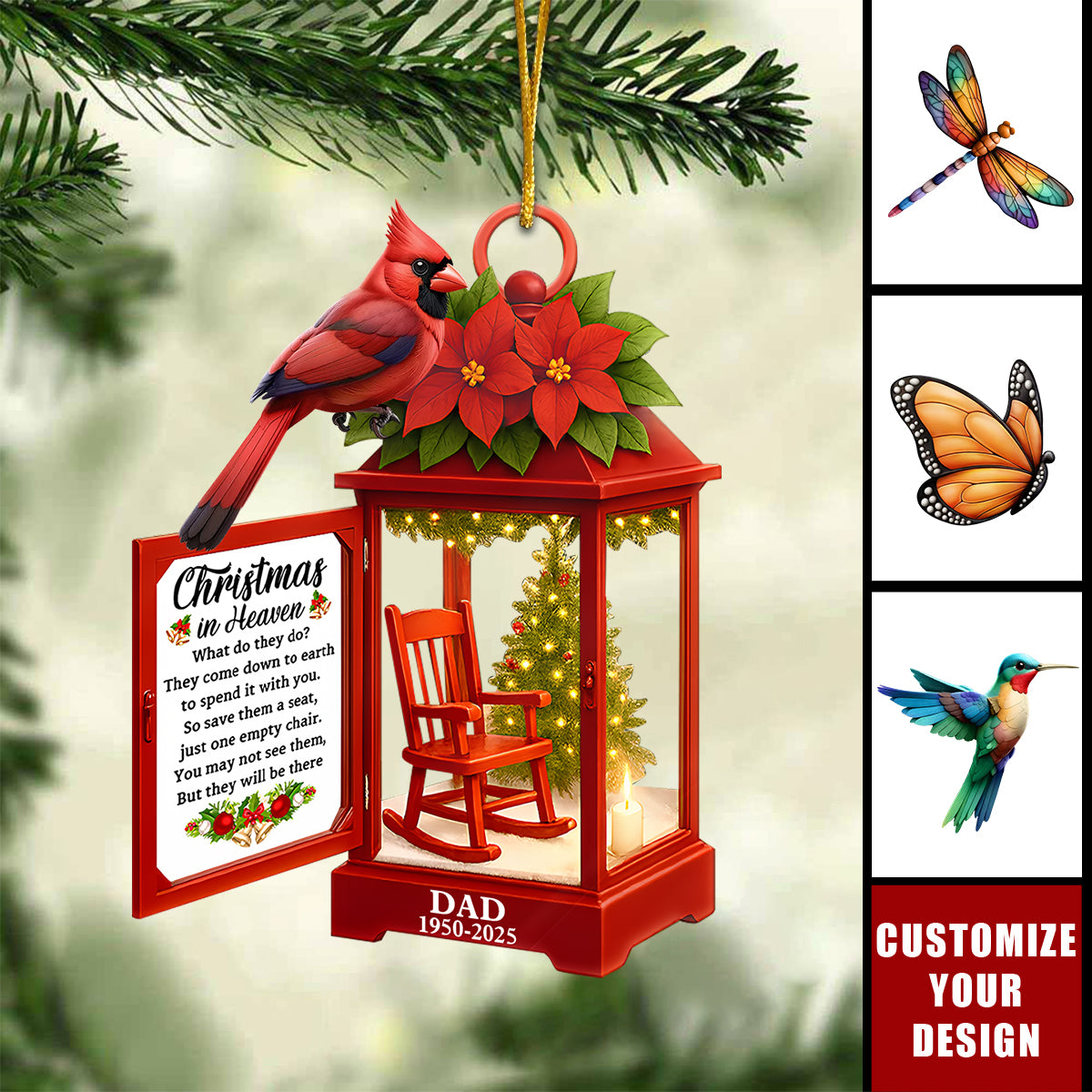 Christmas In Heaven Memorial Bird - Personalized Custom Lantern Shaped Acrylic Ornament