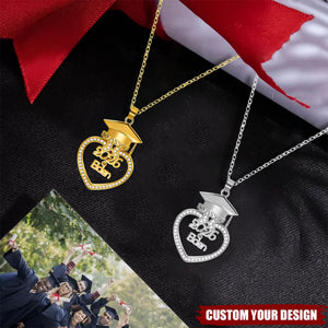 Personalized Graduation Cap Heart Necklace Bracelet with Name Class of 2026 Graduation Gift for Her