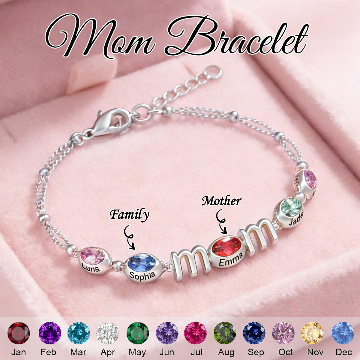 Personalized Mom Names & Birthstones Bracelet -Gift For Mother