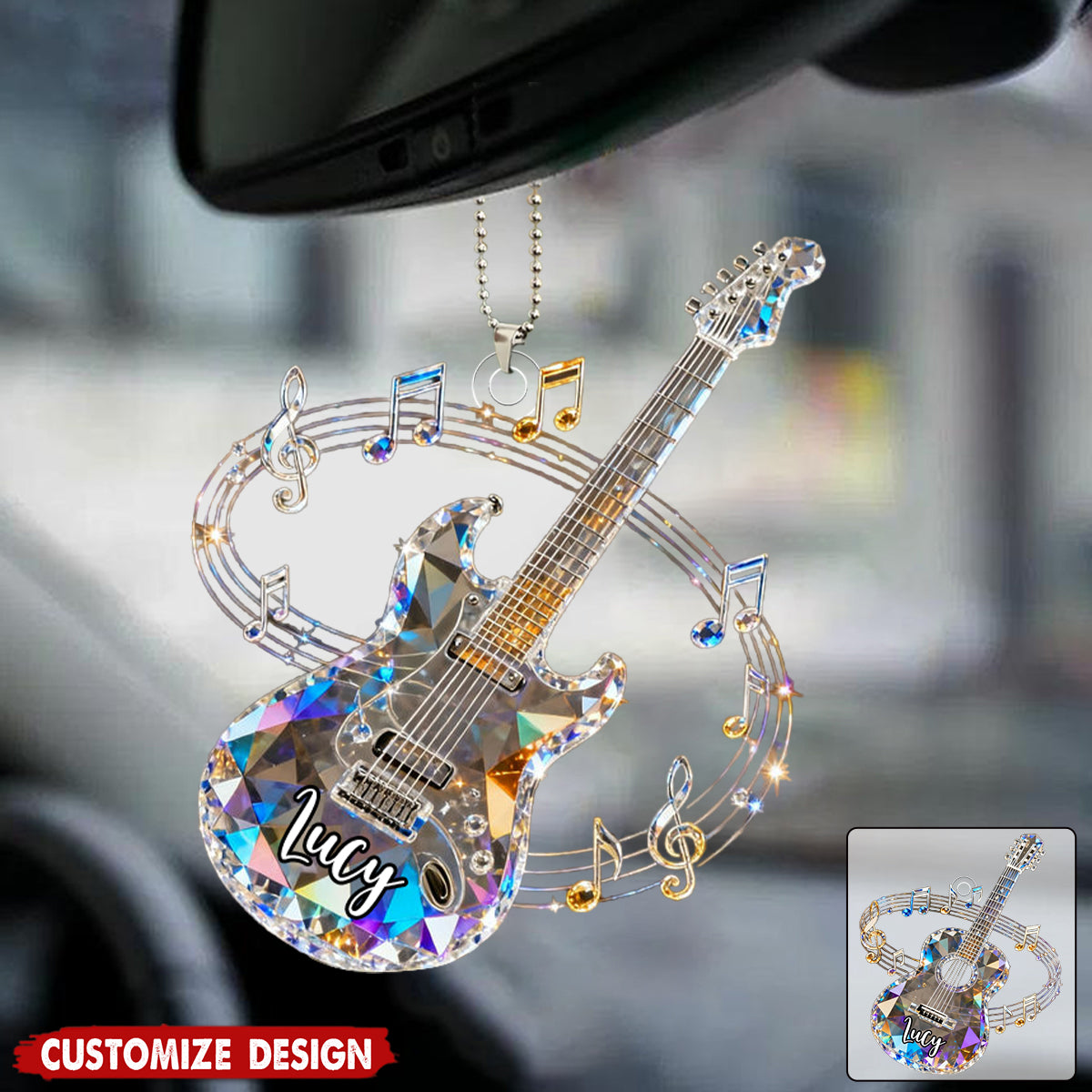 Personalized electric guitar themed crystal car ornaments