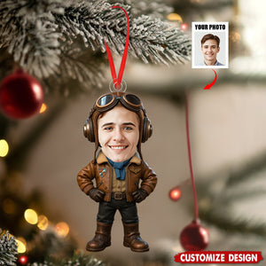 Personalized Upload Photo Face Pilot Ornament