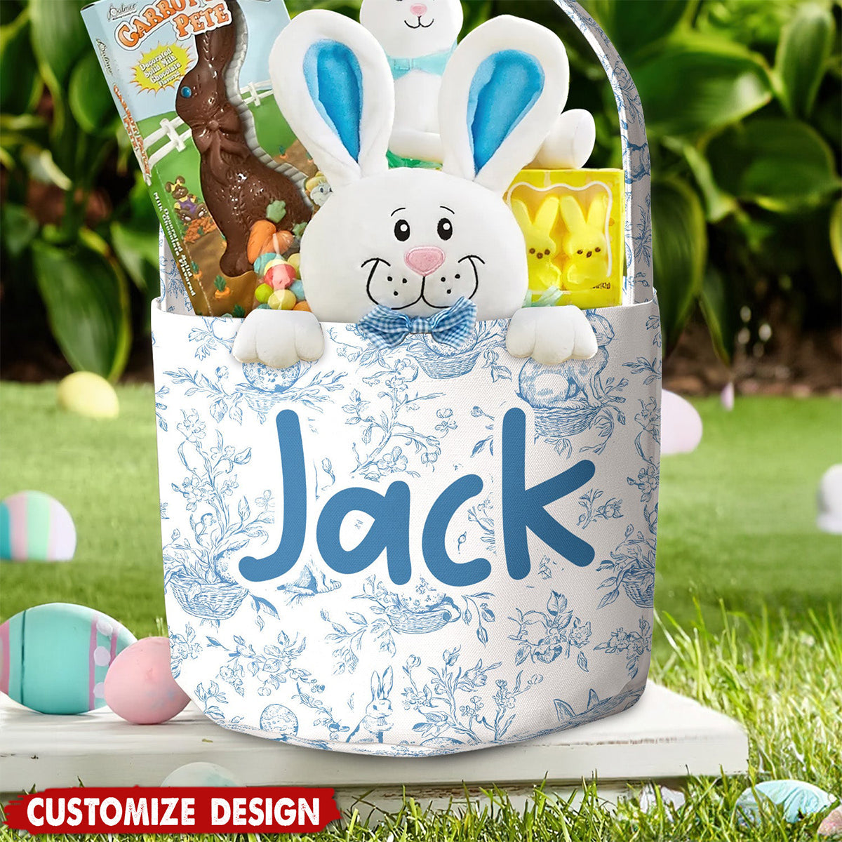 Personalized Name Easter Pattern Basket - Gift For Easter Lovers