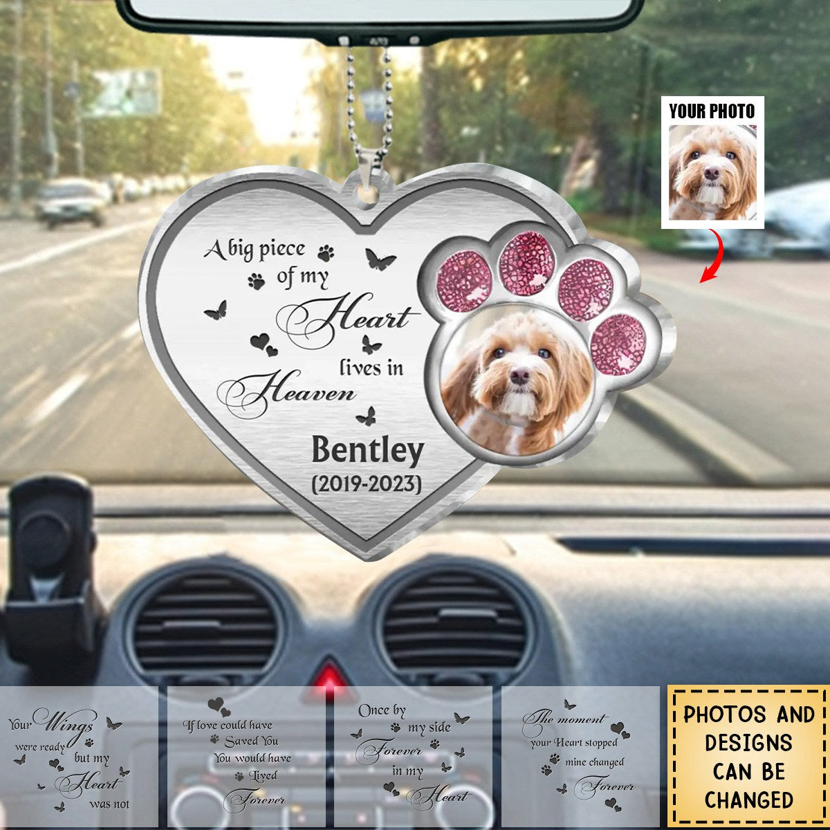 Personalized Car Hanging Ornament-Memorial Gift Idea For Pet Lover - A Big Piece Of My Heart Lives In Heaven