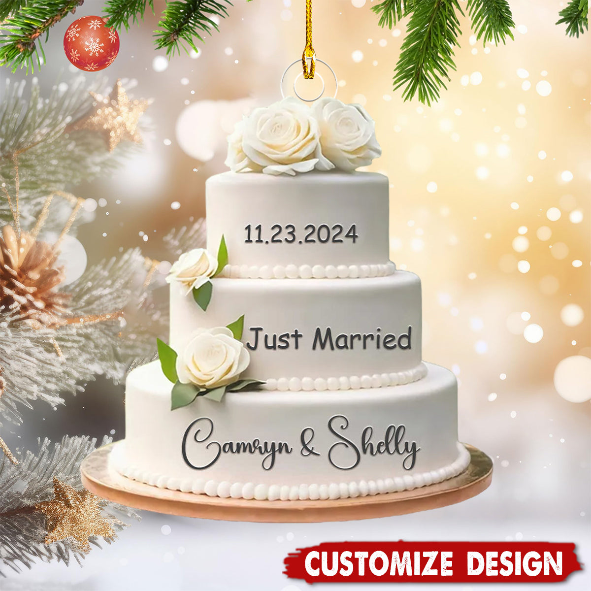 Wedding Cake Personalized Christmas Ornament - Newlywed Gift,Couple Gift
