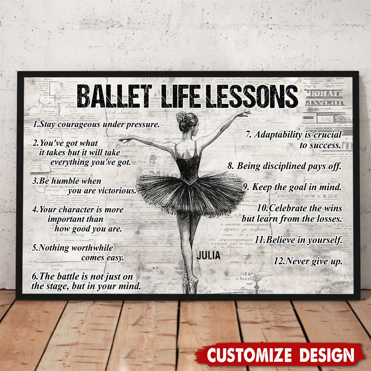 Ballet Life Lessons-Motivational Personalized Ballet Girl Poster-Gift For Ballet Lovers