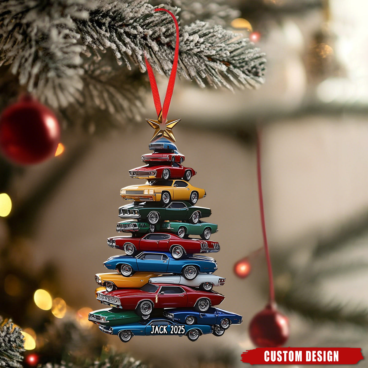 Personalized Name Car Stack Christmas Ornament - Gift For Car Lover