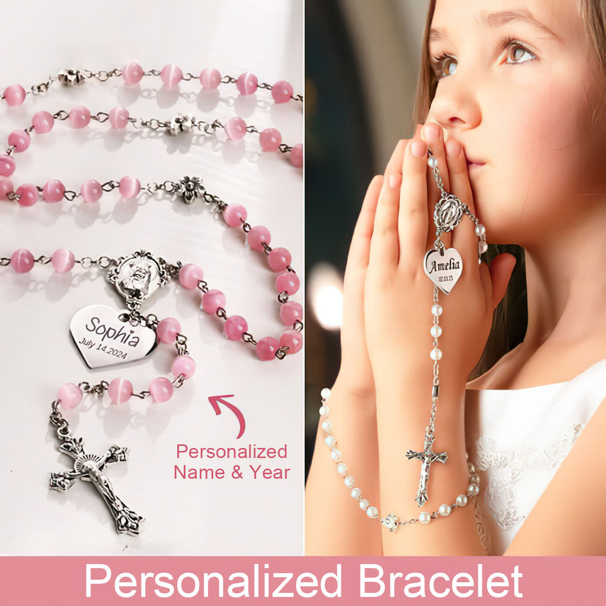 Personalized Jesus Cross  with Heart Name Charm Bracelet