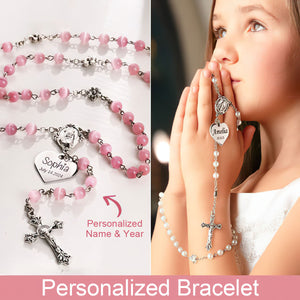 Personalized Jesus Cross  with Heart Name Charm Bracelet