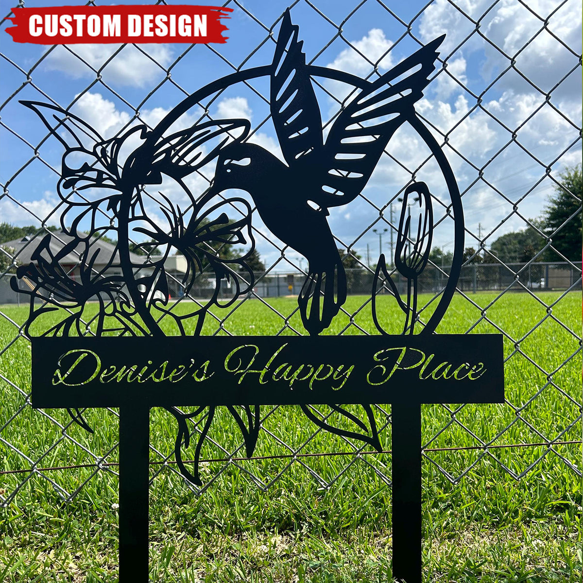 Hummingbird With Flower Personalized Metal Garden Sign