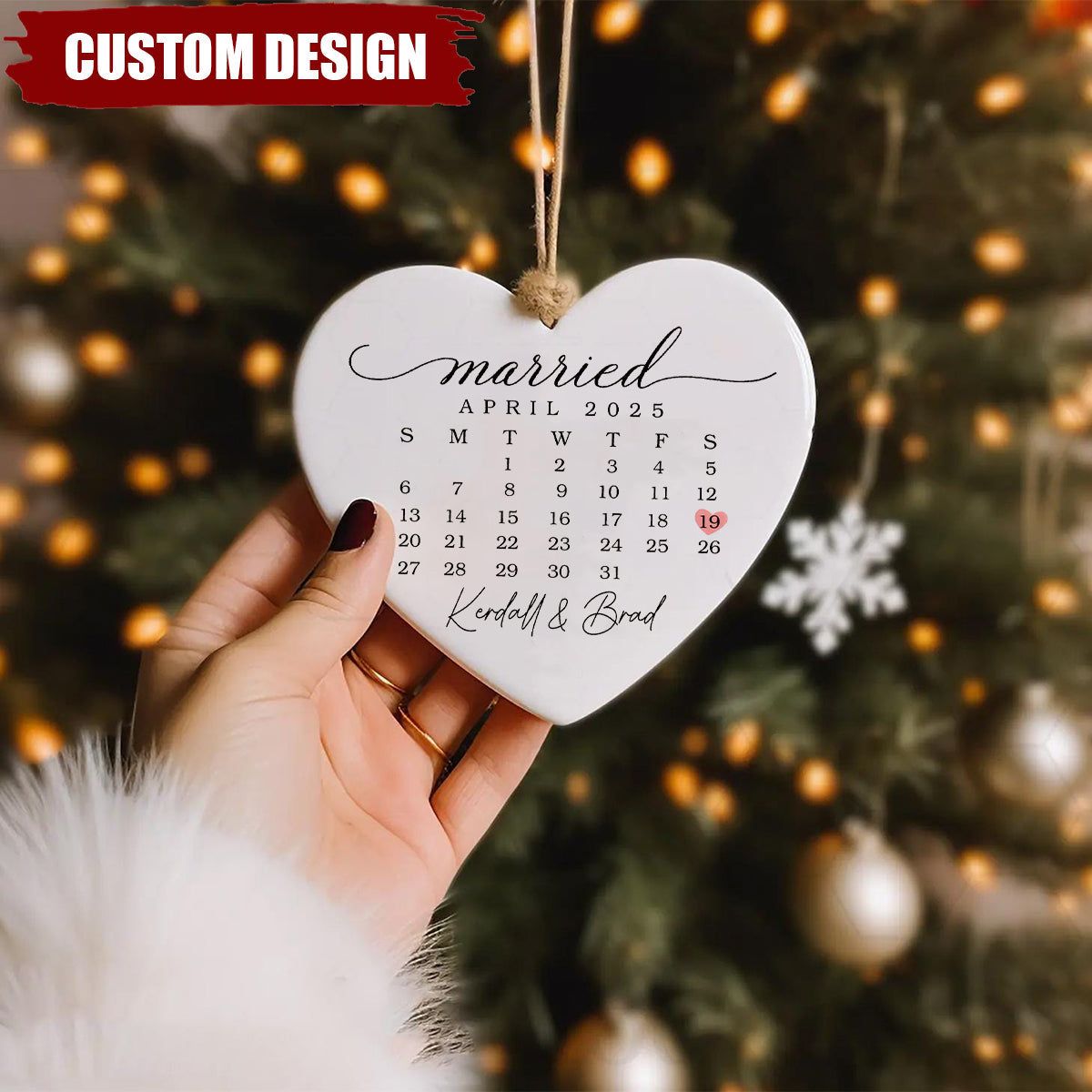 Married Ornament Calendar Gift - Personalized Calendar Ornament Wedding Gift - Custom Wedding Date Anniversary Ornament