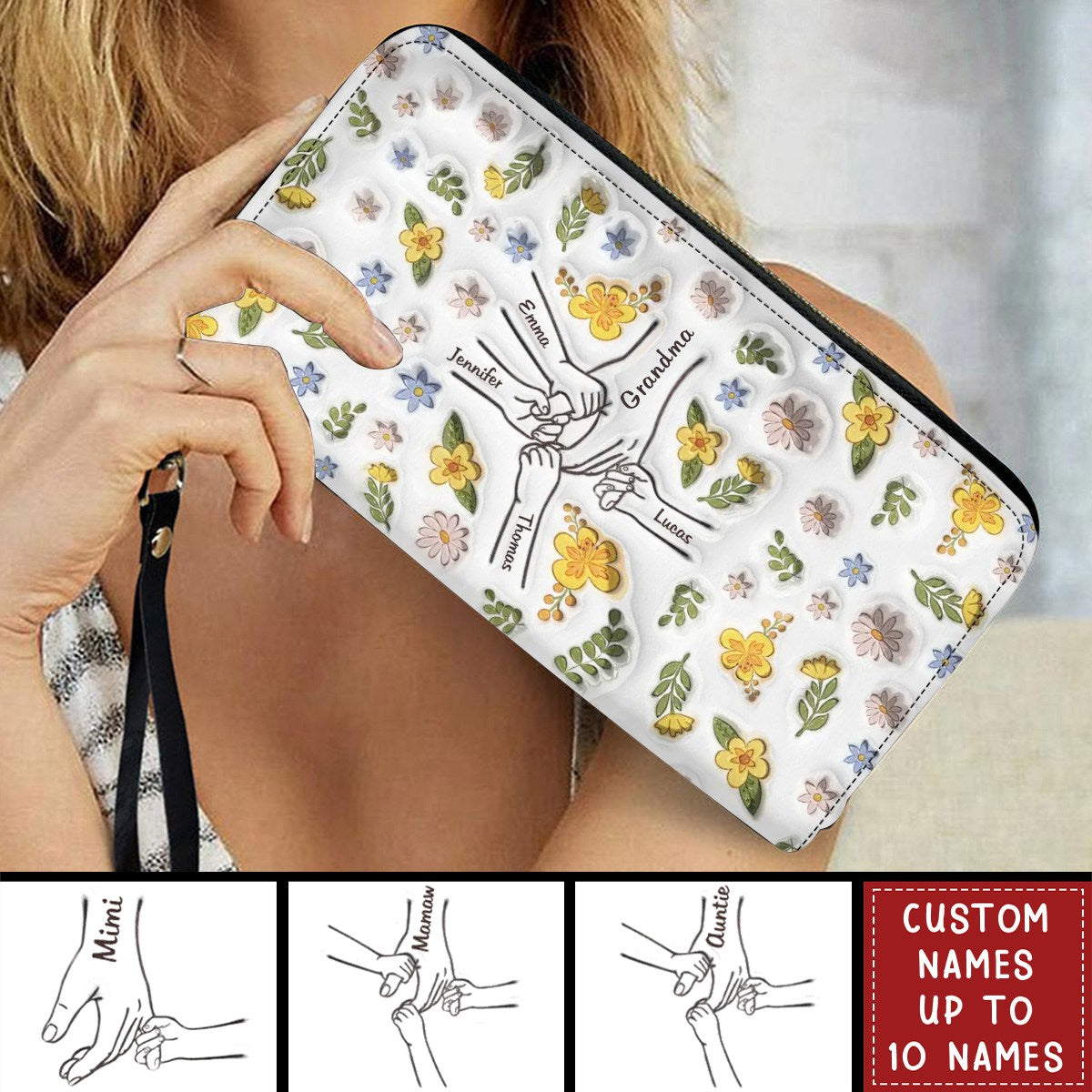 Mom Hold Kid Hand - Personalized Custom 3D Inflated Effect Leather Wallet