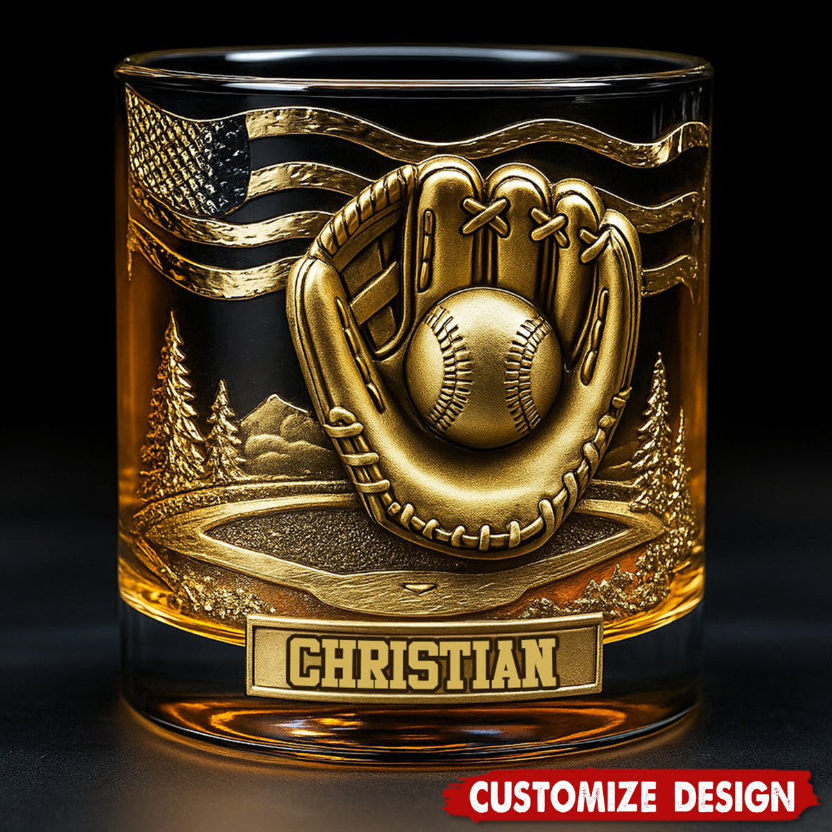 Personalized Baseball Whiskey Glass - Baseball Lovers Gift