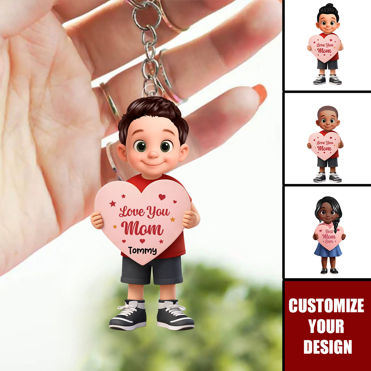 Kid Holding Heart - Personalized Acrylic Keychain - Mother's Day Gift for Mom, Wife