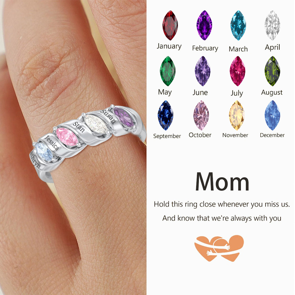 Personalized Spiral Marquise Row Ring