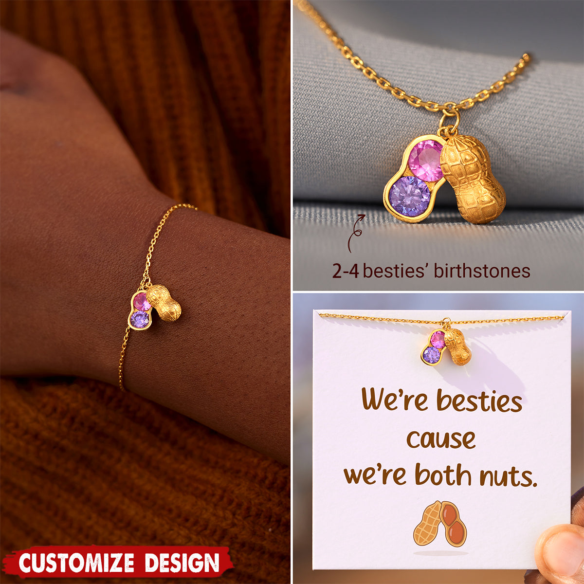 We Are Besties 2-4 Birthstone Peanut Bracelet - Gift For Friend