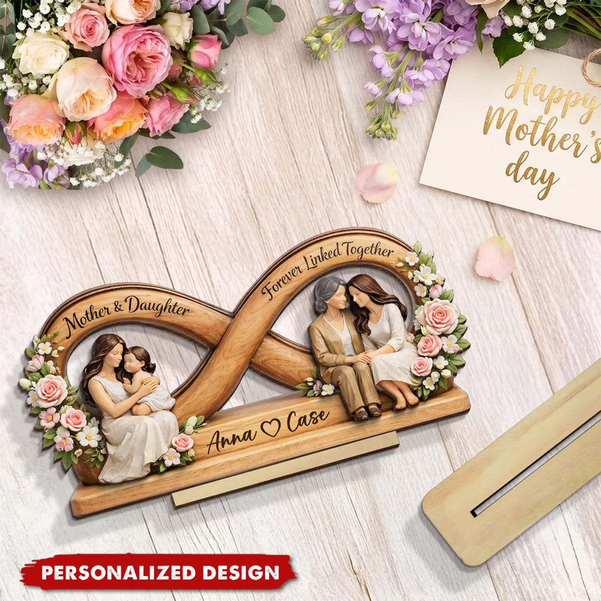 Mother & Daughter Forever Linked Together-Personalized Wooden Plaque-Mother Day's Gift For Mom, Gift For Daughter
