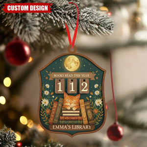 Personalized Cat Reading Christmas Ornament, Gift for Book Lovers and Readers
