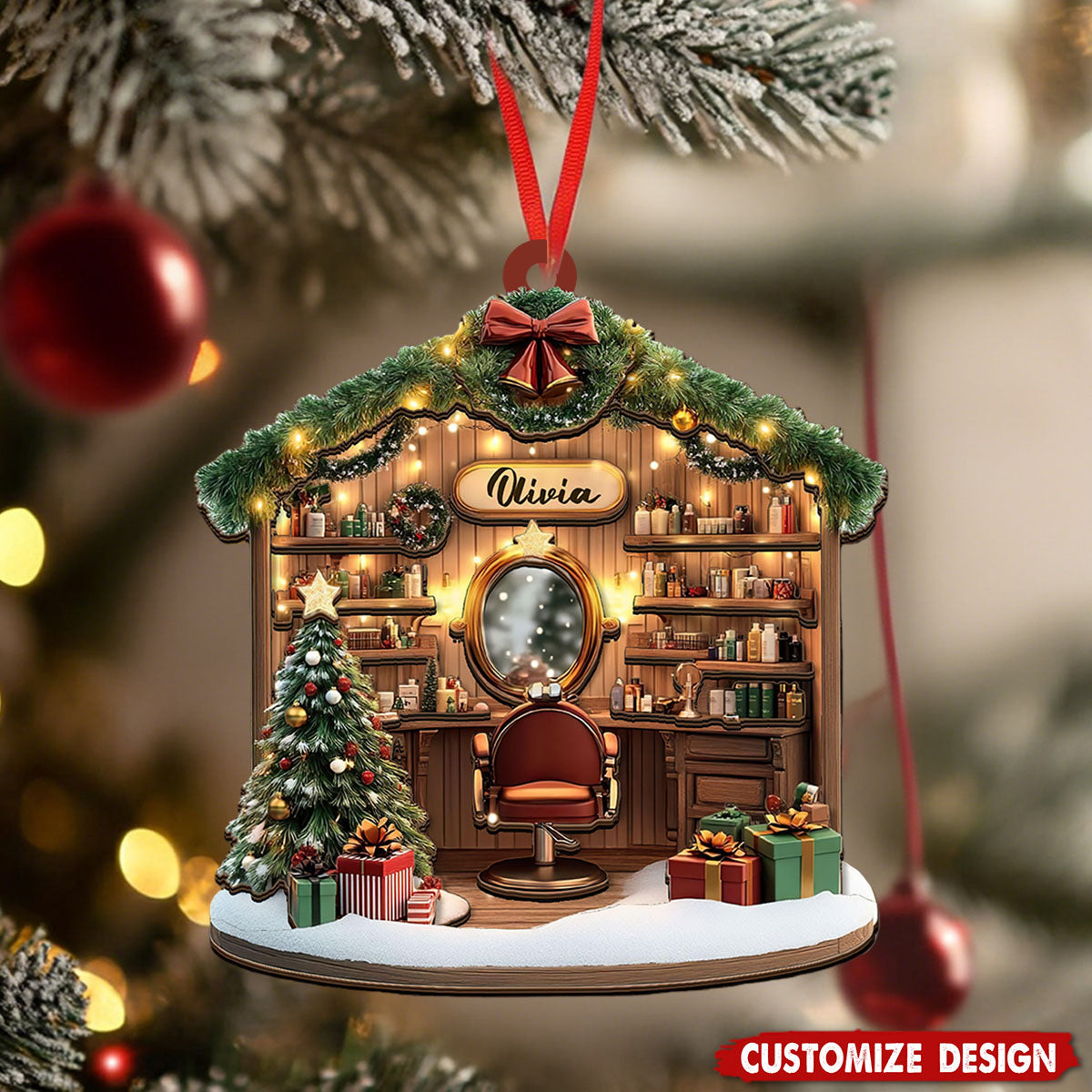 Personalized Hair Salon Christmas Ornament - Gift For Barber