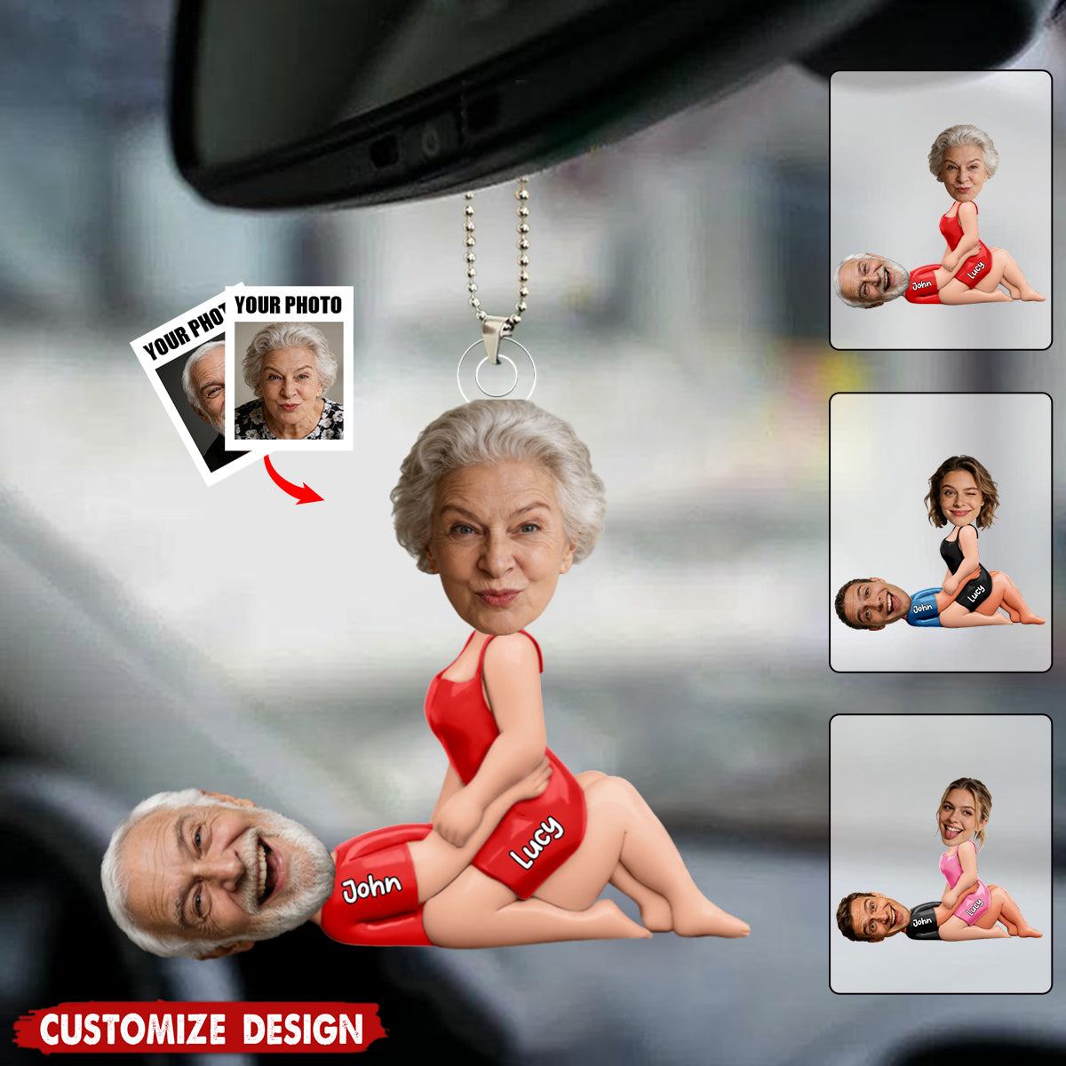Personalized Naughty Photo Acrylic Car Ornament - Gifts For Couple