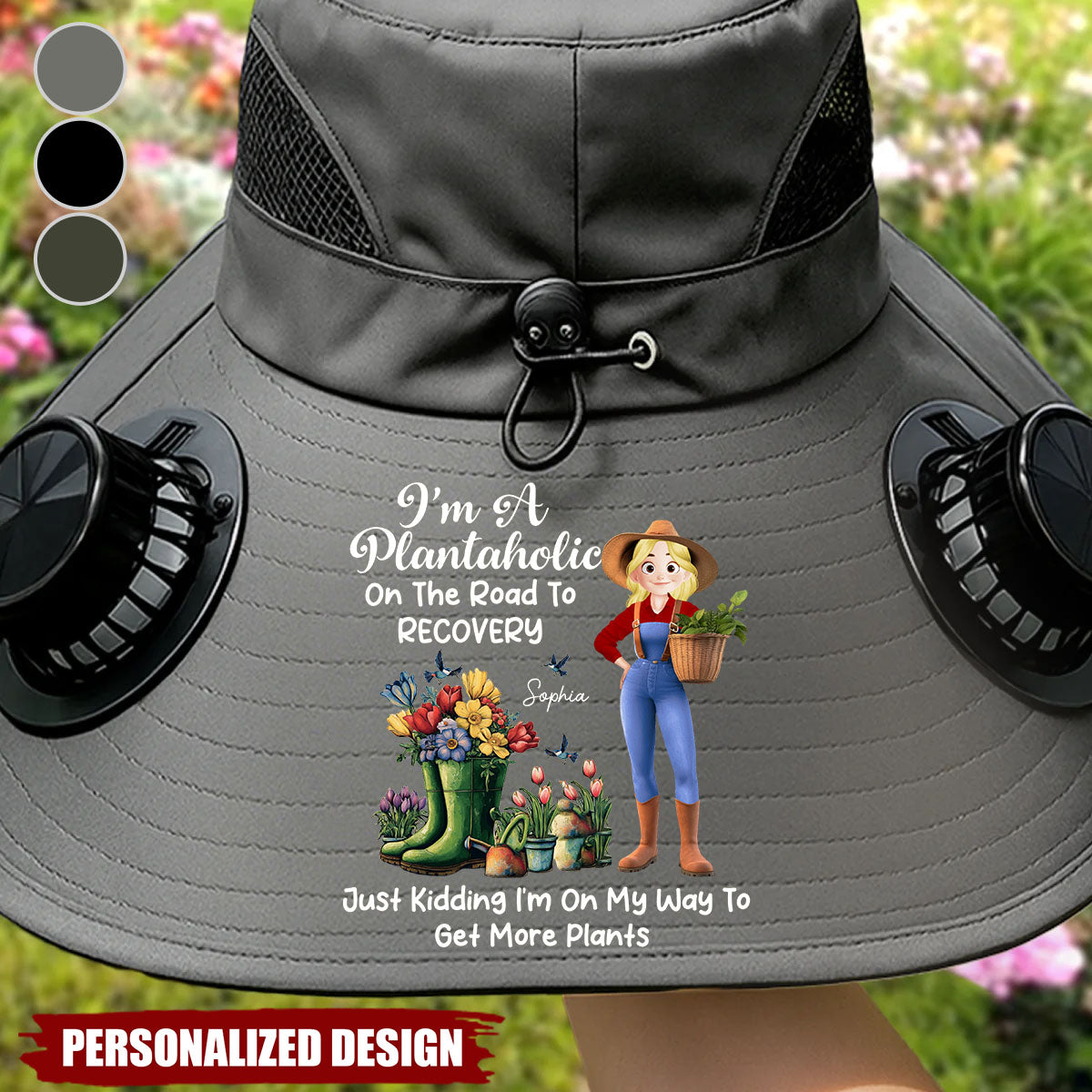 Custom Solar Fan Hat-Personalized Garden Gifts For Gardeners-Crazy Plant Lady Vibes