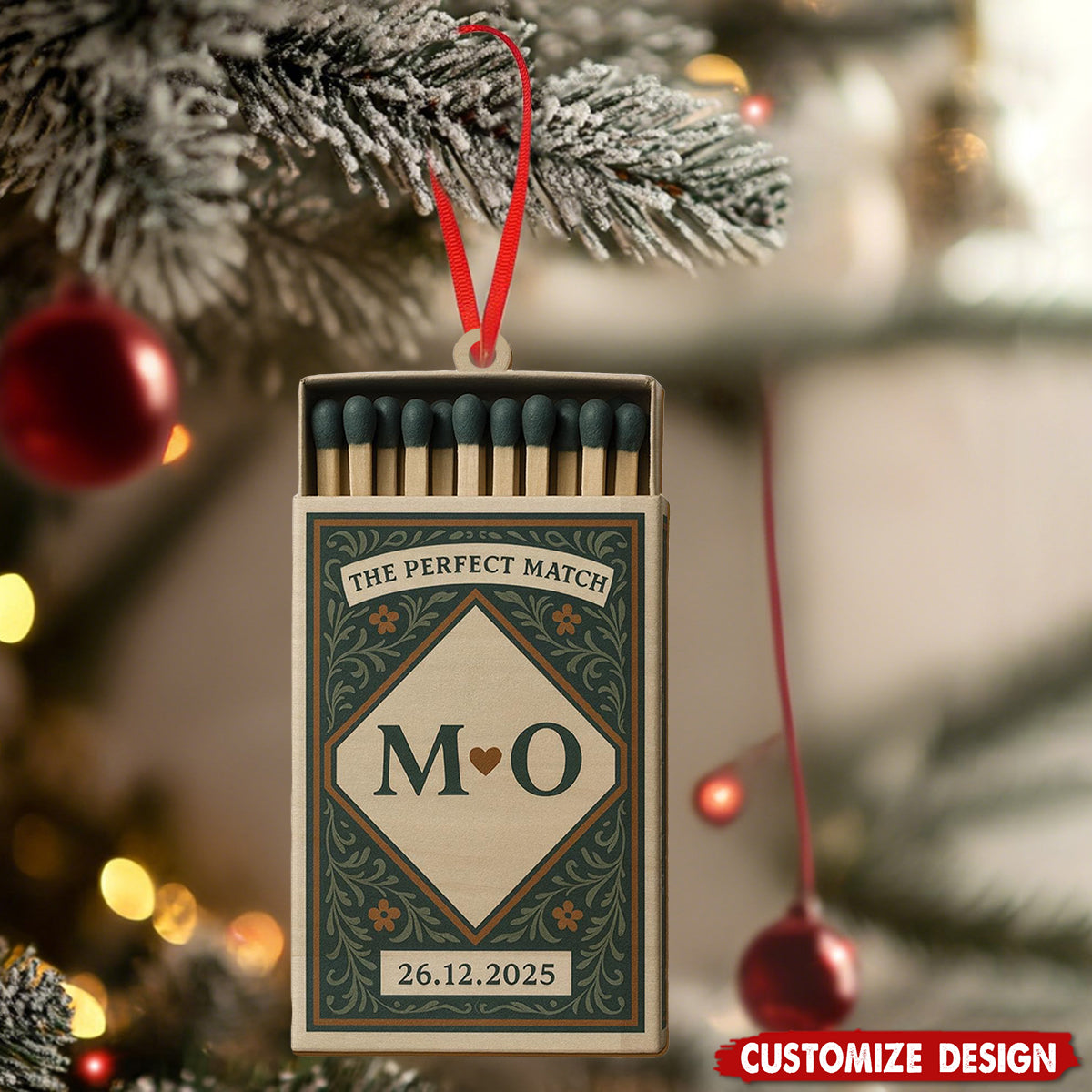 Personalized Matchbox Ornament – Custom Initials and Date Hanging Decoration