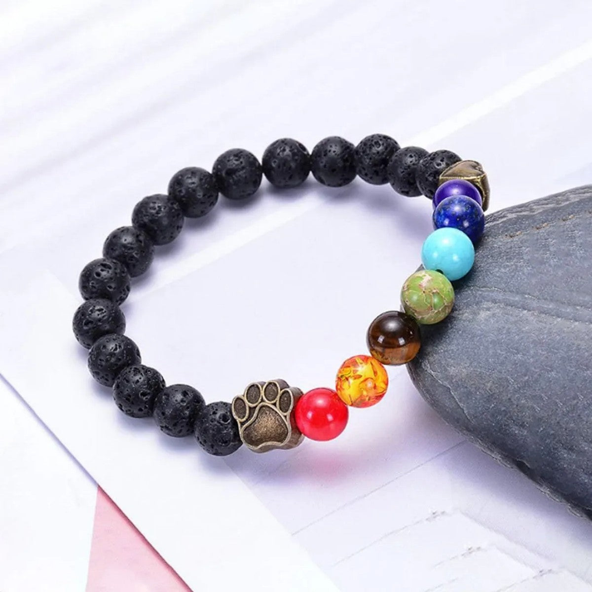 To My Furbaby in Heaven-Rainbow Heart Paw Print Beaded Bracelet