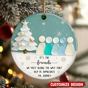 Ceramic Friends Christmas Ornament, Sea-Glass Figures Winter Tree & Snowflakes, Heartfelt Friendship Quote Keepsake, Best Friend Gift 2025