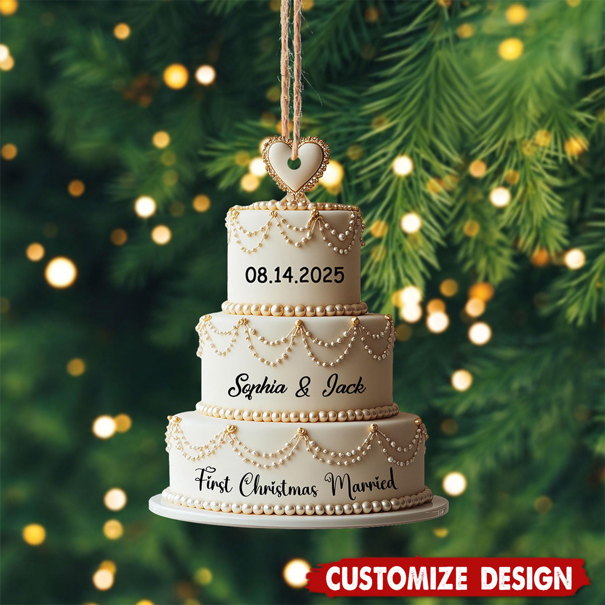 First Christmas Married Personalized Wedding Cake Ornament