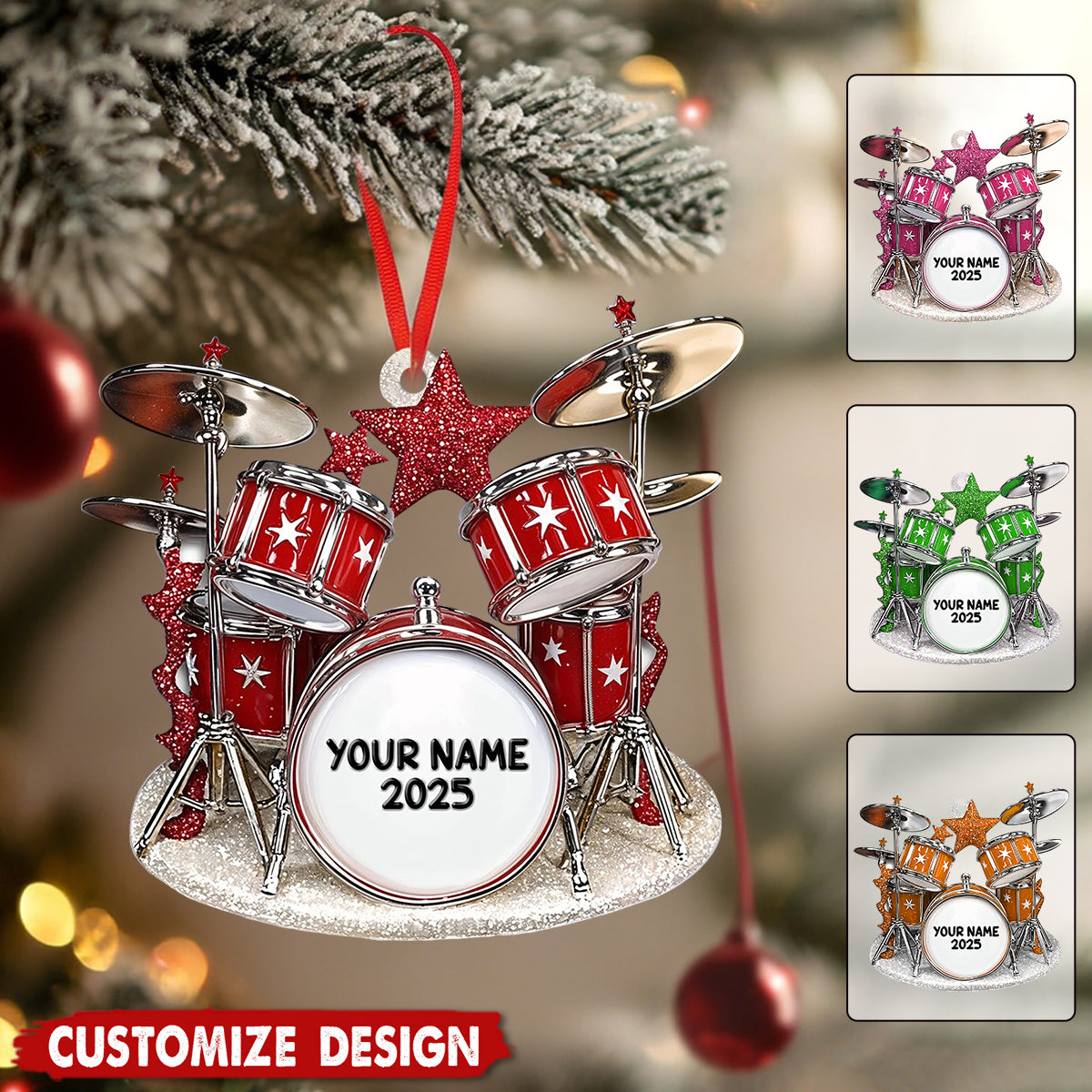 Personalized Drum Set Christmas Ornament - Gift For Drum Lovers