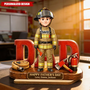 Proud American Firefighter Dad-Personalized Wooden Plaque-Father's Day Gift For Dad