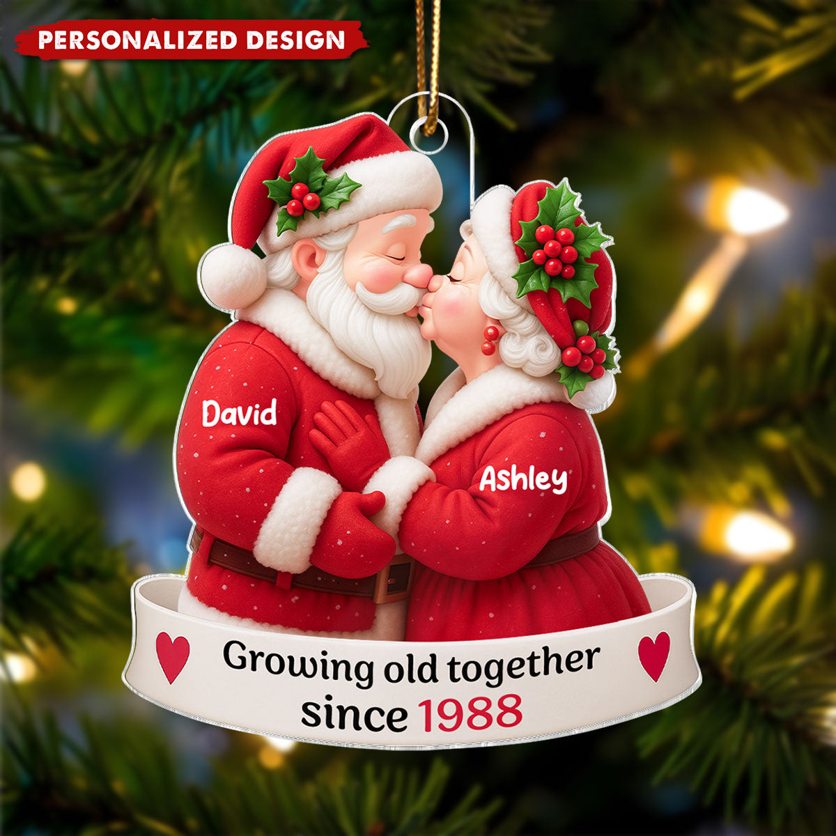 Santa Couple Growing Old Together Personalized Acrylic Ornament, Anniversary, Christmas Gift for him, Gift for her