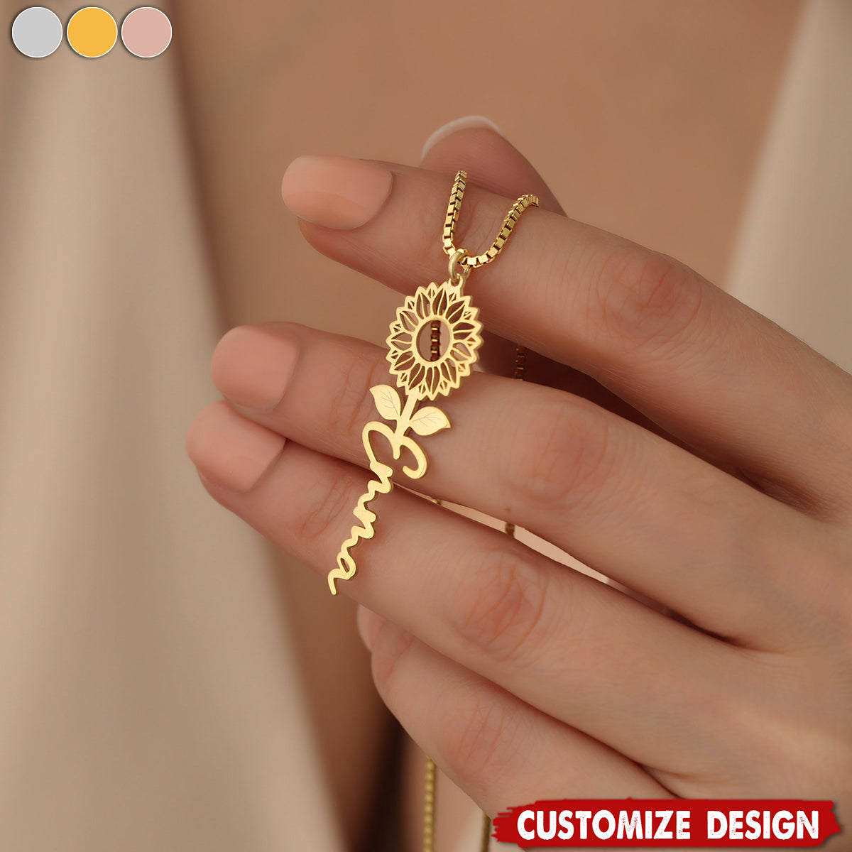 Personalized Sunflower Necklace - Gift For Mom,Grandma,Wife