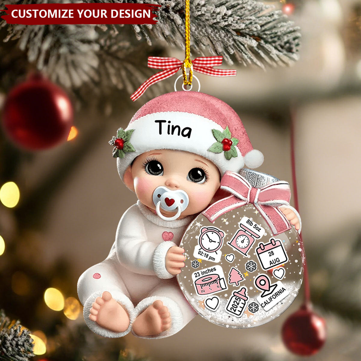 Baby Beside Christmas Bauble 3D Effect Personalized Acrylic Ornament