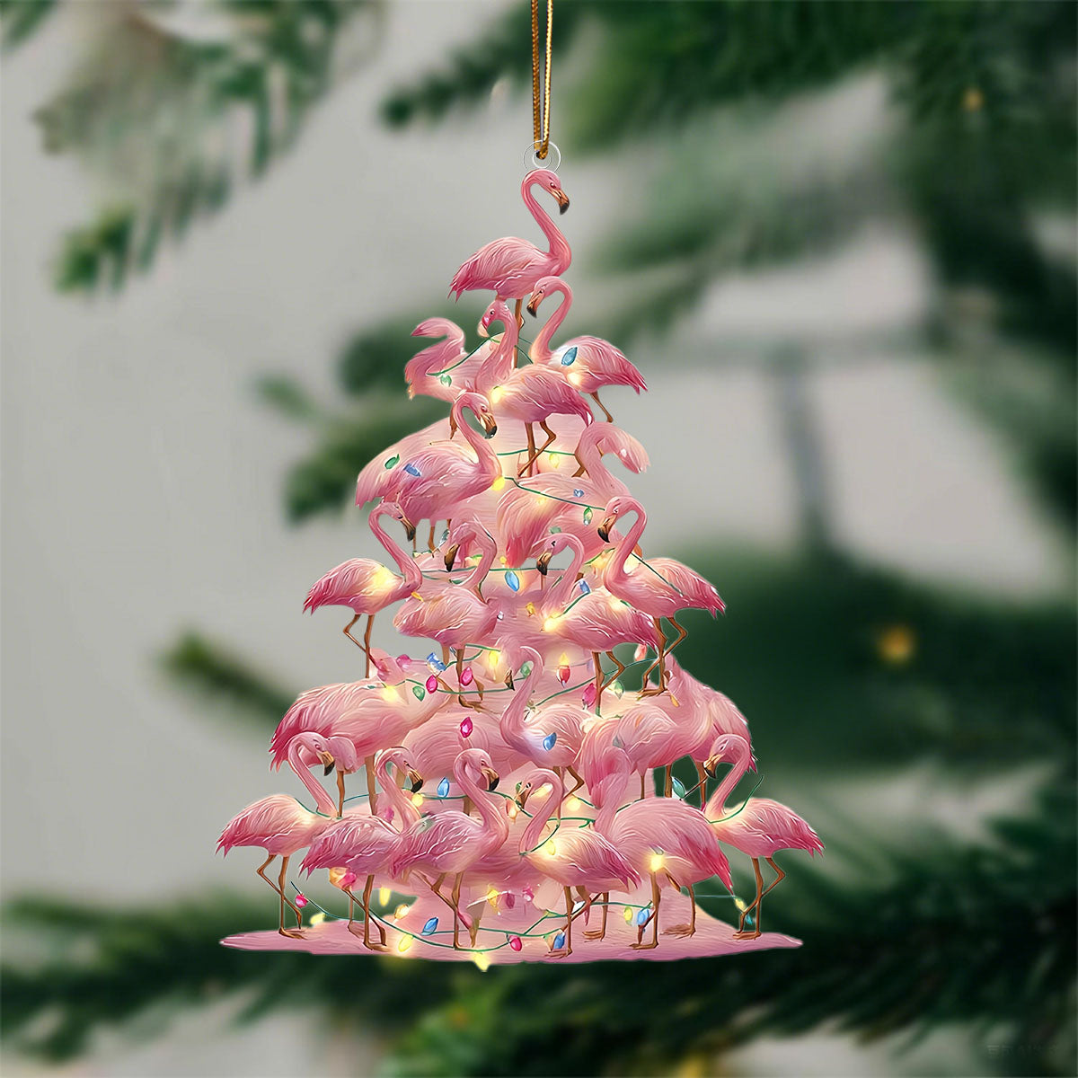 Pink Flamingo Christmas Ornament, Stacked Flamingos Tree Decor, Bird Ornament for Xmas Tree, Tropical Home Decor & Gift for Flamingo Lovers